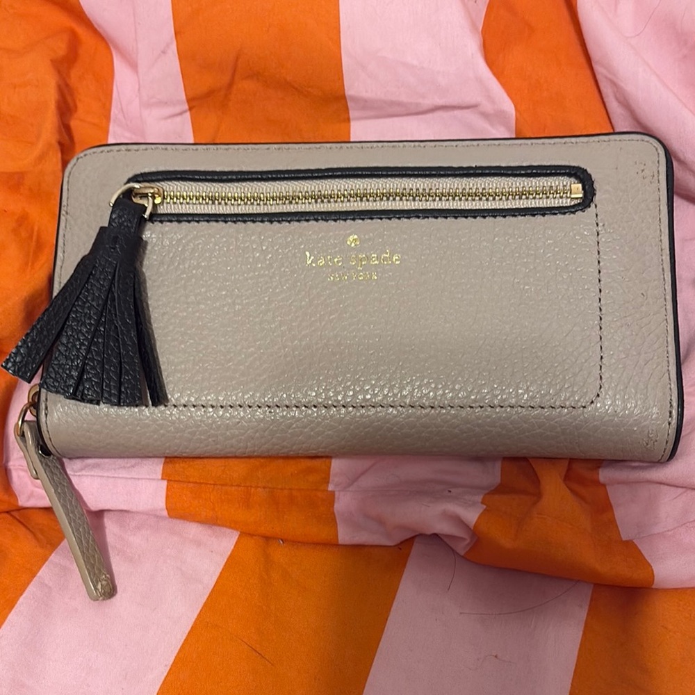 Kate Spade Tan Leather Wallet with Black Accents